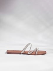 Silver Forever Comfort® Embellished Glittery Asymmetrical Strappy Mule Sandals - Image 2 of 5