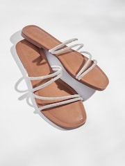 Silver Forever Comfort® Embellished Glittery Asymmetrical Strappy Mule Sandals - Image 3 of 5
