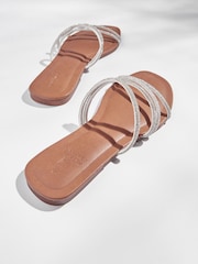 Silver Forever Comfort® Embellished Glittery Asymmetrical Strappy Mule Sandals - Image 4 of 5
