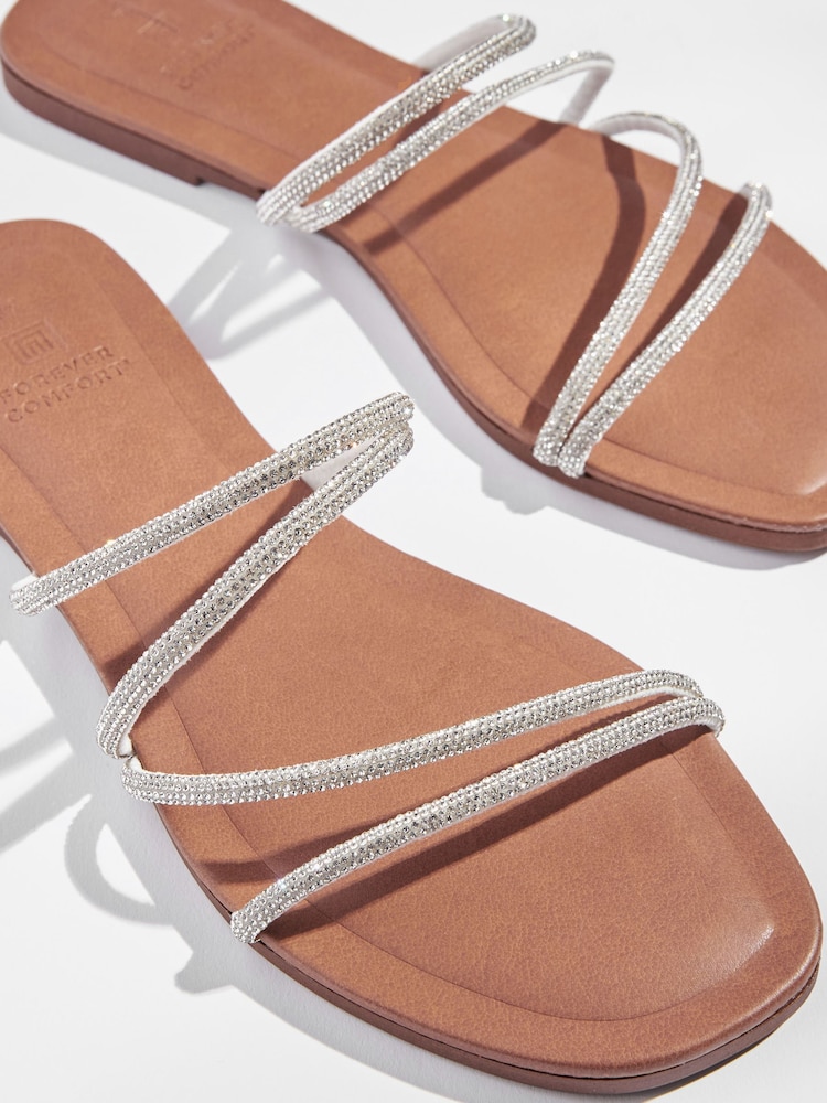 Silver Forever Comfort® Embellished Glittery Asymmetrical Strappy Mule Sandals - Image 5 of 5 Silver Forever Comfort® Embellished Glittery Asymmetrical Strappy Mule Sandals - Image 5 of 5
