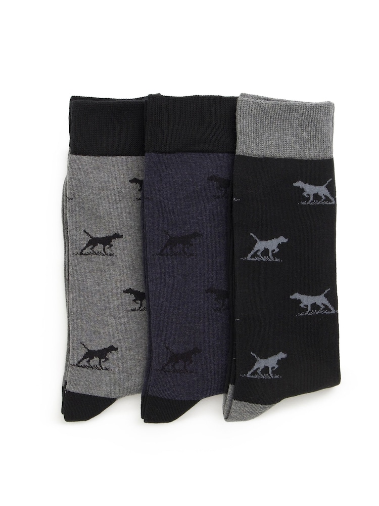Rodd & Gunn Grey / Black Dogs-A-Plenty Socks 3 Pack - Image 1 of 3 Rodd & Gunn Grey / Black Dogs-A-Plenty Socks 3 Pack - Image 1 of 3
