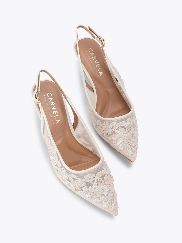 Carvela Cream Positano Lace Sling Heeled Shoes - Image 2 of 4 Carvela Cream Positano Lace Sling Heeled Shoes - Image 2 of 4