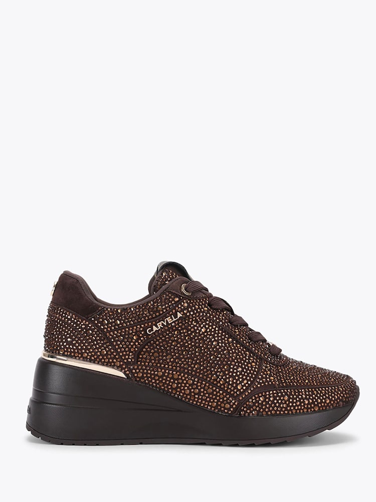 Carvela Brown Divina Embellished Suede Trainers - Image 1 of 4