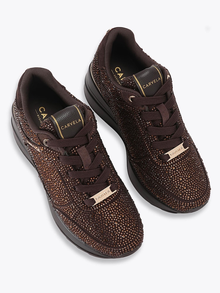 Carvela Brown Divina Embellished Suede Trainers - Image 2 of 4