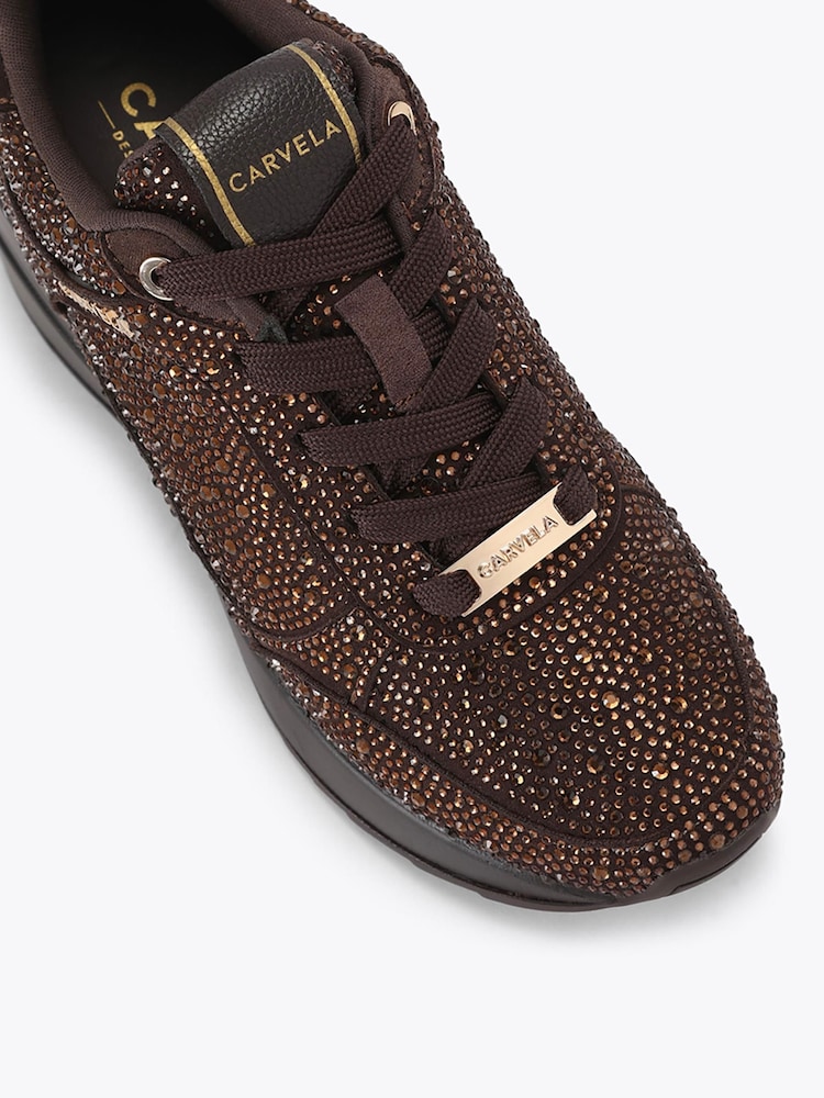 Carvela Brown Divina Embellished Suede Trainers - Image 4 of 4