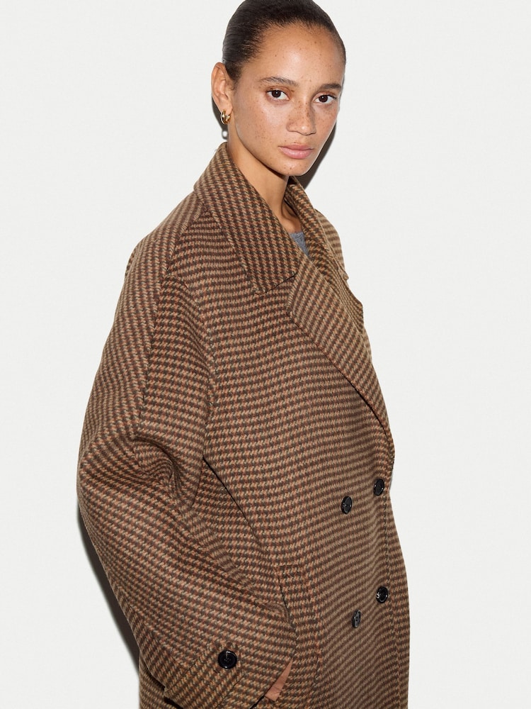 Jigsaw Brown Wool Double Faced Check Coat - Image 2 of 5 Jigsaw Brown Wool Double Faced Check Coat - Image 2 of 5