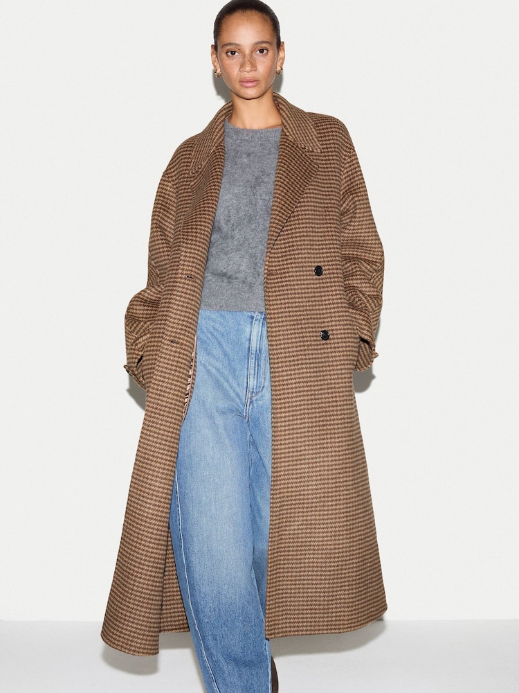 Jigsaw Brown Wool Double Faced Check Coat - Image 5 of 5 Jigsaw Brown Wool Double Faced Check Coat - Image 5 of 5