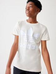adidas Originals Cream 100% Cotton 3-Stripes T-Shirt - Image 1 of 9
