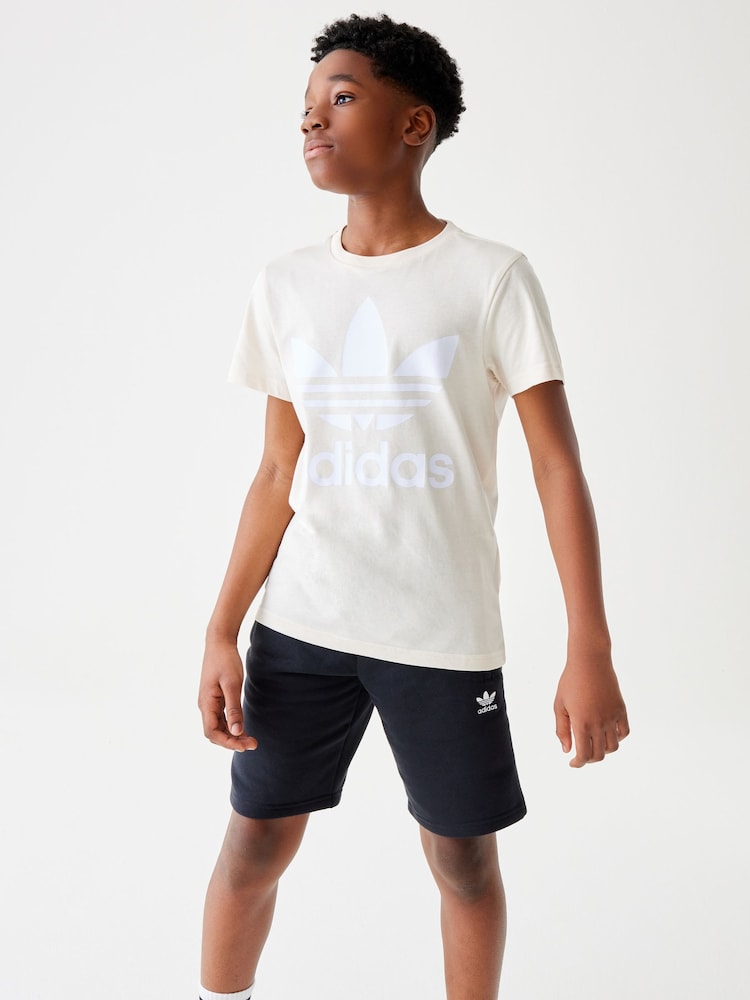 adidas Originals Cream 100% Cotton 3-Stripes T-Shirt - Image 2 of 9