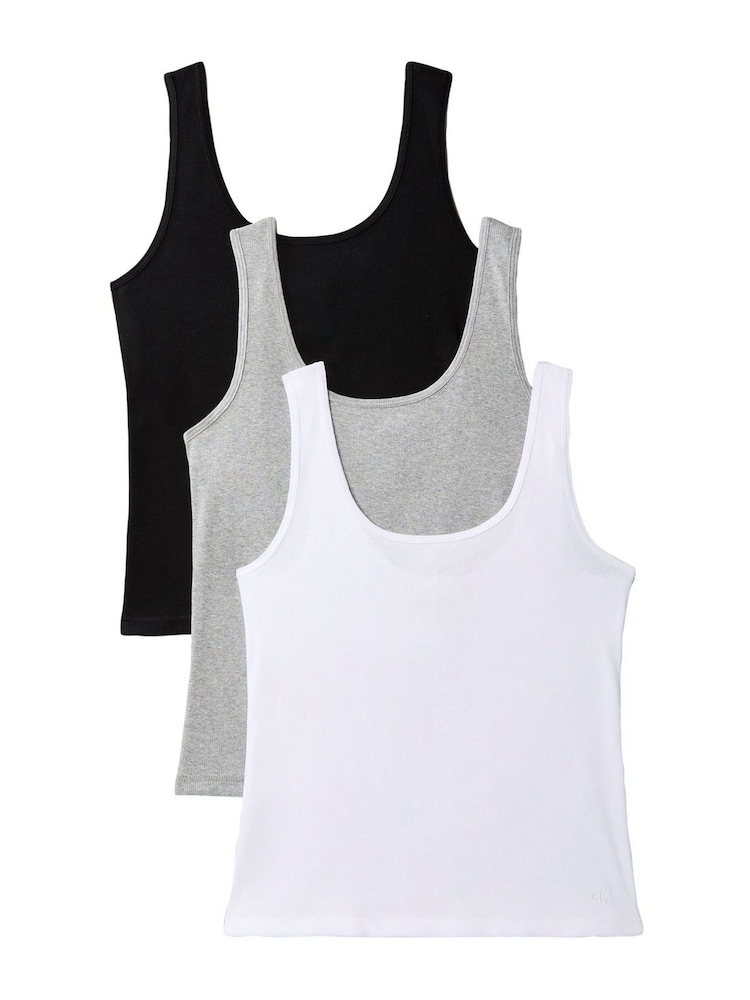Calvin Klein White Rib Cotton Tank Tops 3 Pack - Image 1 of 6 Calvin Klein White Rib Cotton Tank Tops 3 Pack - Image 1 of 6