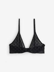 Calvin Klein Black Unlined Plunge Bra - Emblem Flocked Mesh - Image 1 of 1