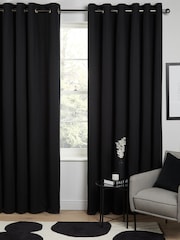 Black Blackout/Thermal Cotton Eyelet Curtains - Image 1 of 7