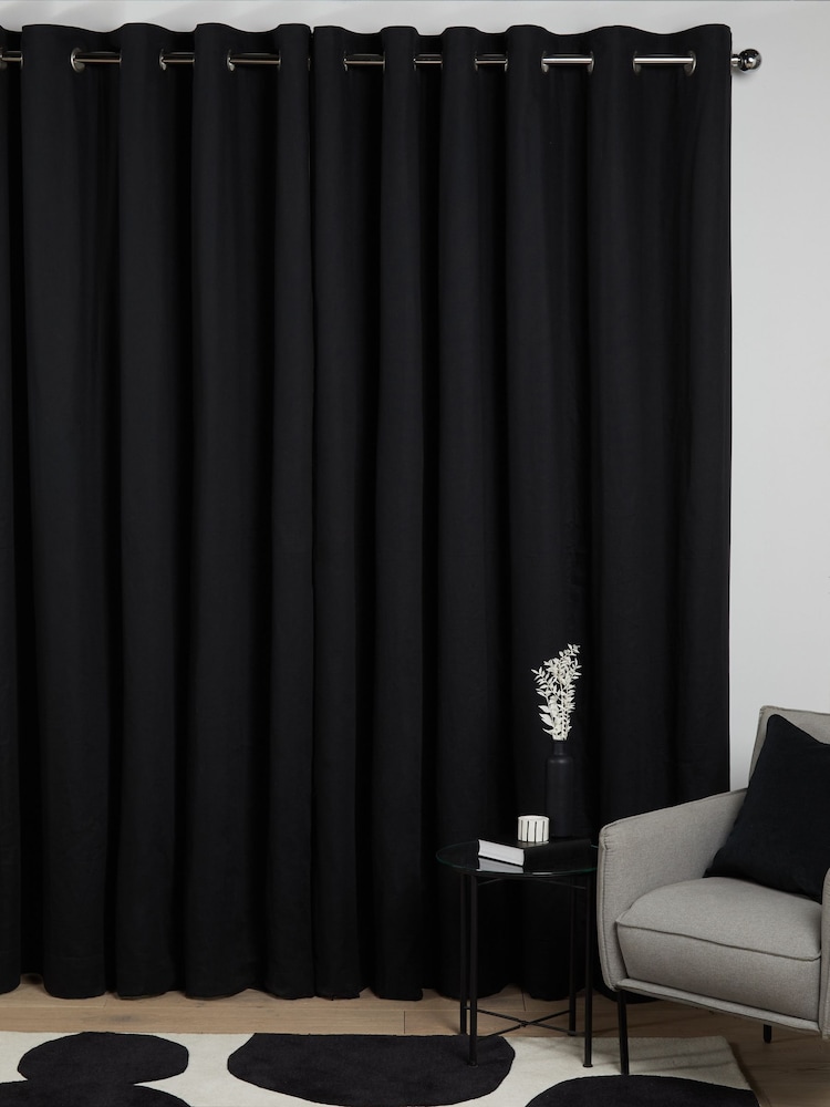 Black Blackout/Thermal Cotton Eyelet Curtains - Image 3 of 7