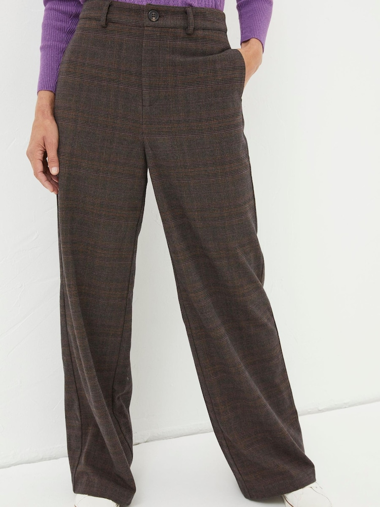 FatFace Purple Presley Check Wide Leg Trousers - Image 1 of 4