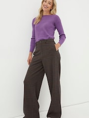 FatFace Purple Presley Check Wide Leg Trousers - Image 3 of 4