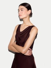 Jigsaw Red Satin Cowl Neck Bias Dress - Image 3 of 5