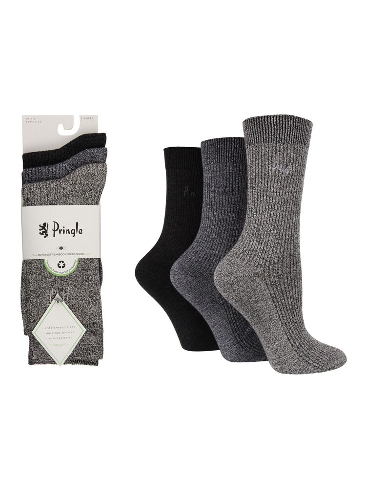 Pringle Black Twist Yarn Ribbed Leisure Socks 3 Pack - Image 1 of 5