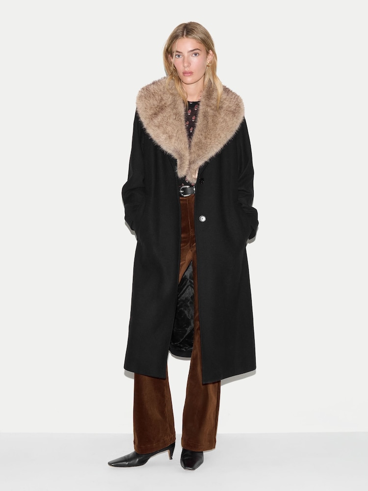 Jigsaw羊毛人造毛皮飾邊大衣 - 圖片 1/6
