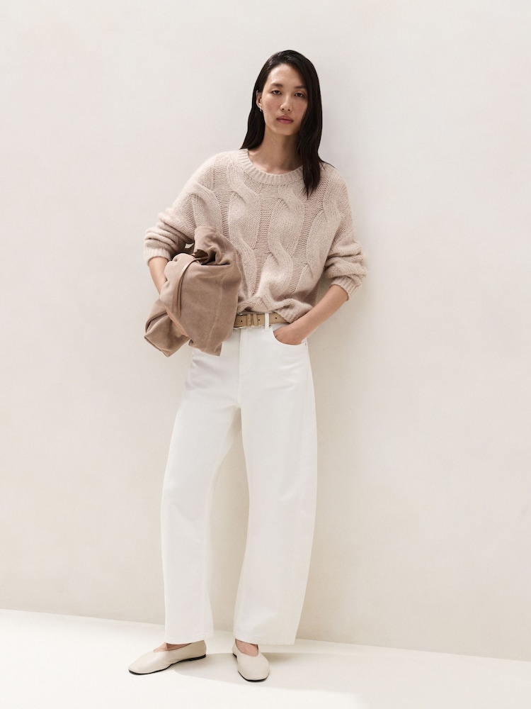The White Company Natural Cropped Cable Jumper - Image 2 of 5