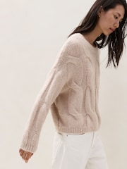 The White Company Natural Cropped Cable Jumper - Image 3 of 5
