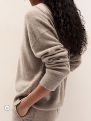 The White Company Grey Cashmere Rib Detail Overlap Detail Hoodie - Image 2 of 5