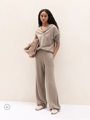 The White Company Grey Cashmere Rib Detail Overlap Detail Hoodie - Image 3 of 5