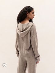 The White Company Grey Cashmere Rib Detail Overlap Detail Hoodie - Image 4 of 5