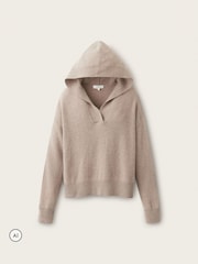 The White Company Grey Cashmere Rib Detail Overlap Detail Hoodie - Image 5 of 5