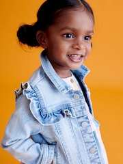 أزرق متوسط - Denim Frill Jacket (3mths-7yrs) - صورة 3 من 8