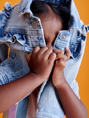 أزرق متوسط - Denim Frill Jacket (3mths-7yrs) - صورة 5 من 8