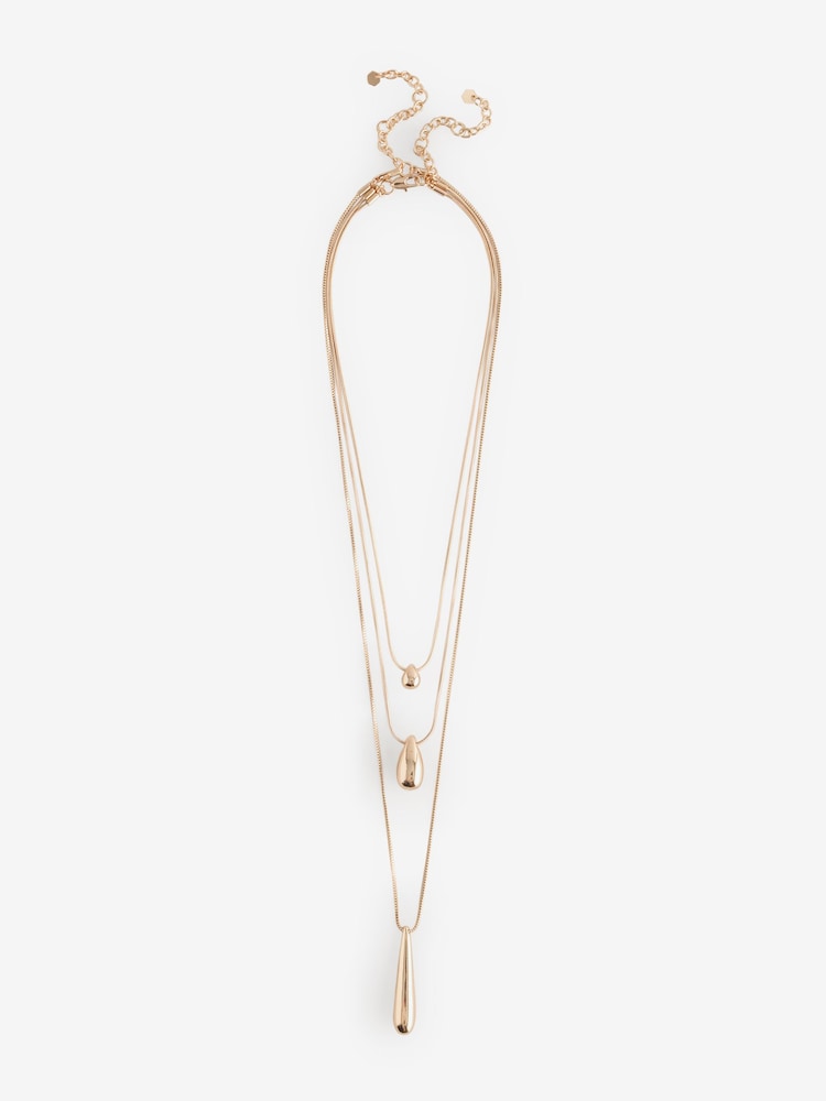 Kalung Liontin Oval Rantai Multibaris Warna Emas Aela - Gambar 1 dari 1
