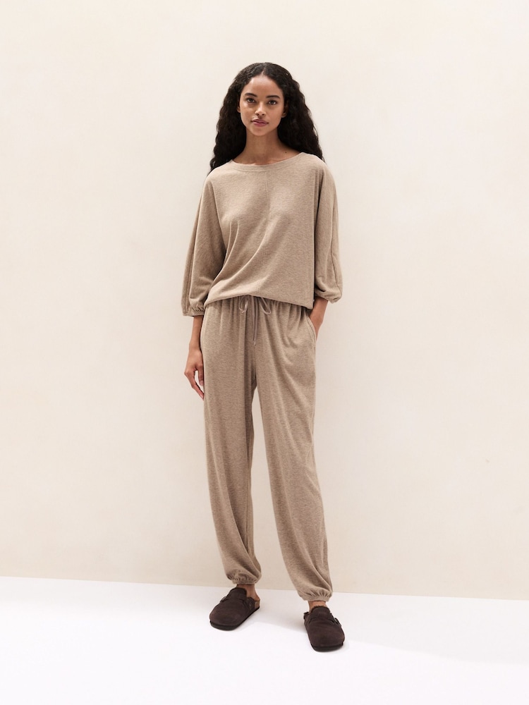 The White Company Brown Jersey Brushed Rib Lounge Pyjamas Set - Image 1 of 4 The White Company Brown Jersey Brushed Rib Lounge Pyjamas Set - Image 1 of 4