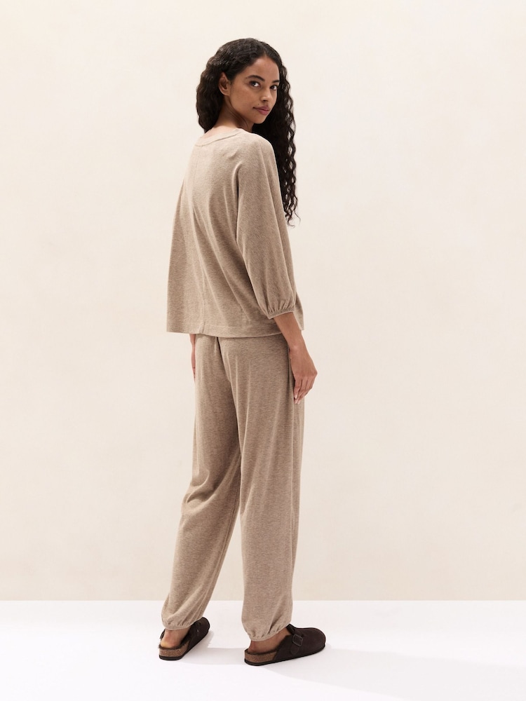 The White Company Brown Jersey Brushed Rib Lounge Pyjamas Set - Image 2 of 4 The White Company Brown Jersey Brushed Rib Lounge Pyjamas Set - Image 2 of 4
