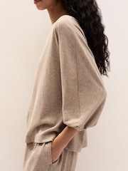 The White Company Brown Jersey Brushed Rib Lounge Pyjamas Set - Image 3 of 4