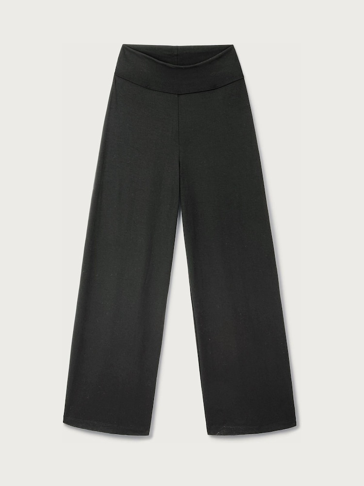 The White Company Black Roll Top Wide Leg Lounge Trousers - Image 1 of 1 The White Company Black Roll Top Wide Leg Lounge Trousers - Image 1 of 1