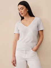 The White Company Blue The Perfect  Cotton Slub V-Neck T-Shirt - Image 1 of 5