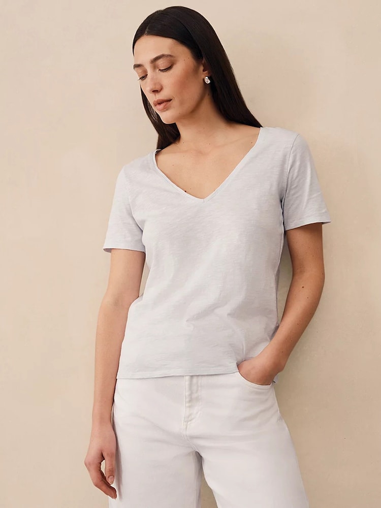 The White Company Blue The Perfect Cotton Slub V-Neck T-Shirt - Image 1 of 5 The White Company Blue The Perfect Cotton Slub V-Neck T-Shirt - Image 1 of 5