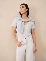 The White Company Blue The Perfect  Cotton Slub V-Neck T-Shirt - Image 3 of 5