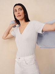 The White Company Blue The Perfect  Cotton Slub V-Neck T-Shirt - Image 5 of 5