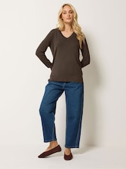 M&Co Brown V-Neck Jumper - Image 2 of 6