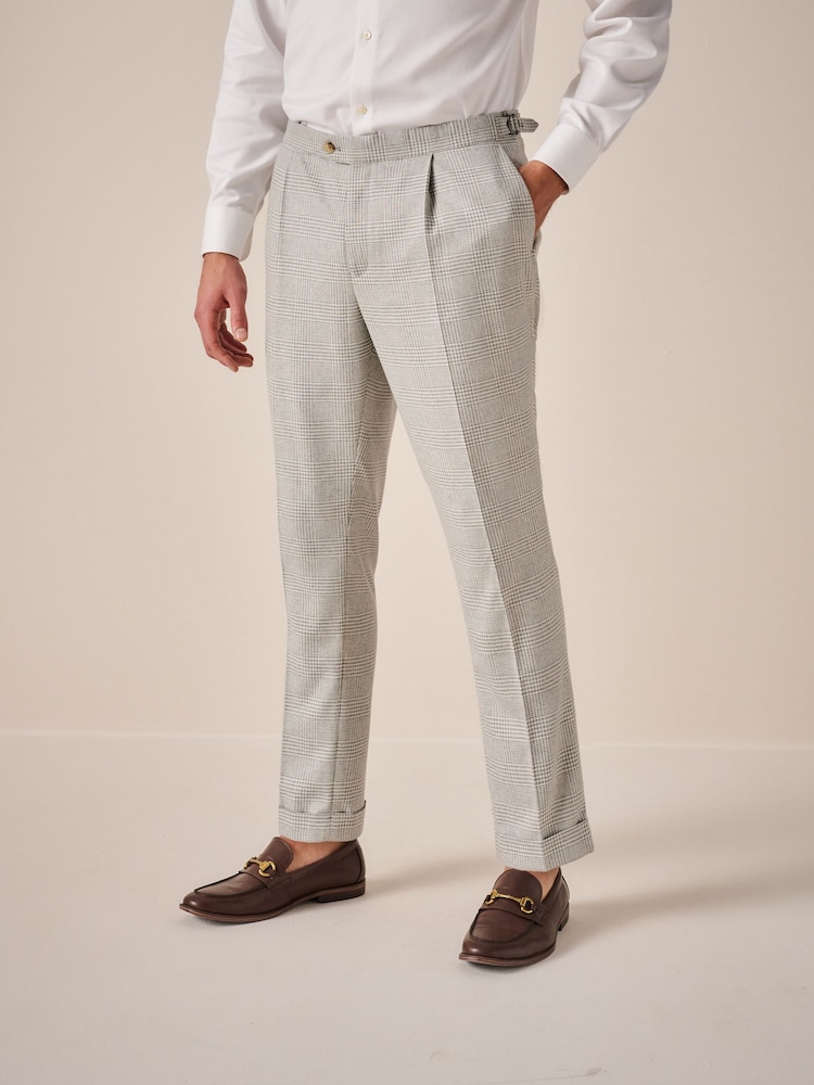 Natural Slim Fit Italian Wool Blend Check Suit Trousers - Image 1 of 9