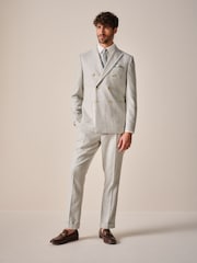 Natural Slim Fit Italian Wool Blend Check Suit Trousers - Image 2 of 9