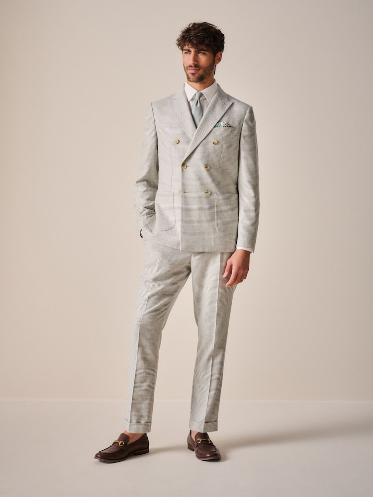 Natural Slim Fit Italian Wool Blend Check Suit Trousers - Image 2 of 9