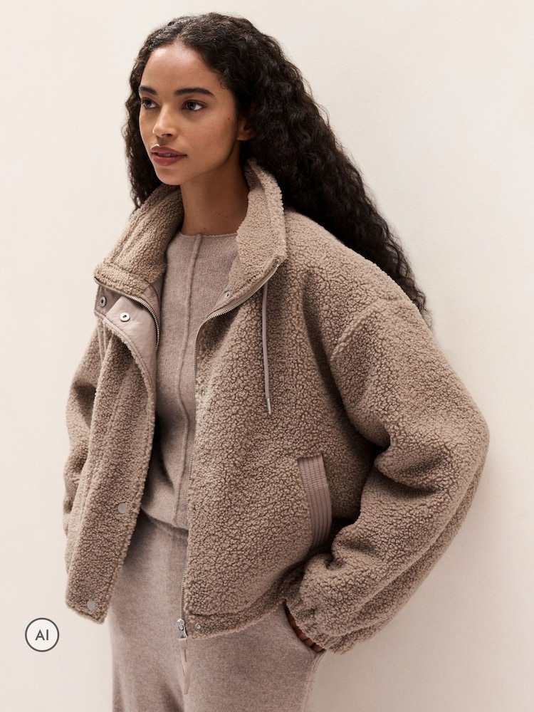 The White Company Brown Borg Zip Through Jacket - Image 1 of 4 The White Company Brown Borg Zip Through Jacket - Image 1 of 4