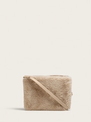 The White Company Grey Faux Fur Double Zip Pouch Cross-Body Bag - Image 3 of 4