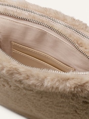 The White Company Grey Faux Fur Double Zip Pouch Cross-Body Bag - Image 4 of 4