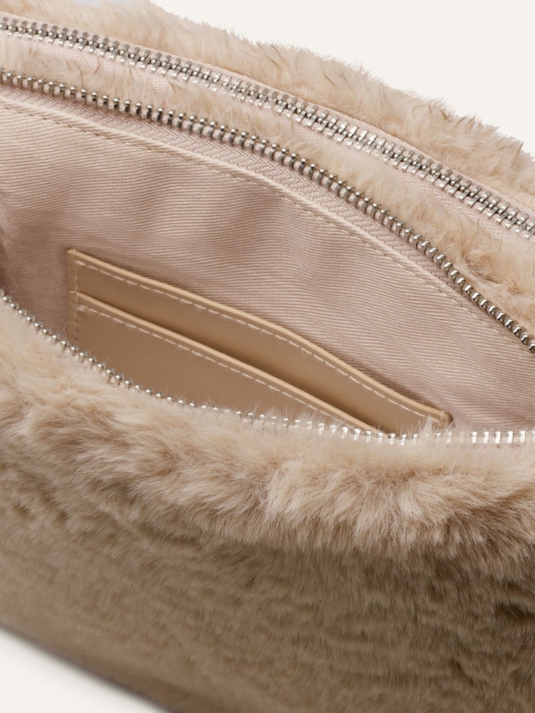 The White Company Grey Faux Fur Double Zip Pouch Cross-Body Bag - Image 4 of 4 The White Company Grey Faux Fur Double Zip Pouch Cross-Body Bag - Image 4 of 4
