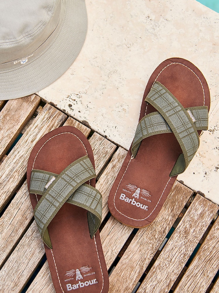 Barbour® Olive Green Tartan Toeman Beach Sandals - Image 1 of 7