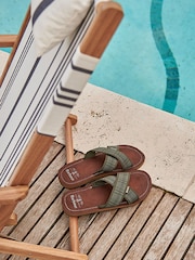 Barbour® Olive Green Tartan Toeman Beach Sandals - Image 2 of 7