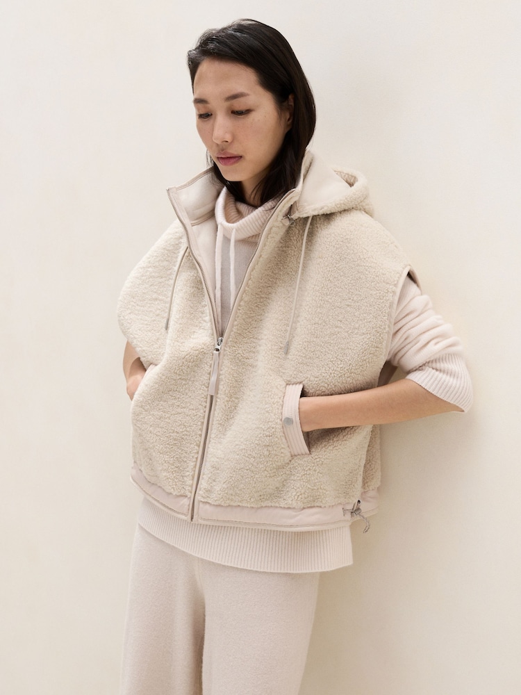The White Company Brown Hooded Borg Gilet - Image 1 of 5